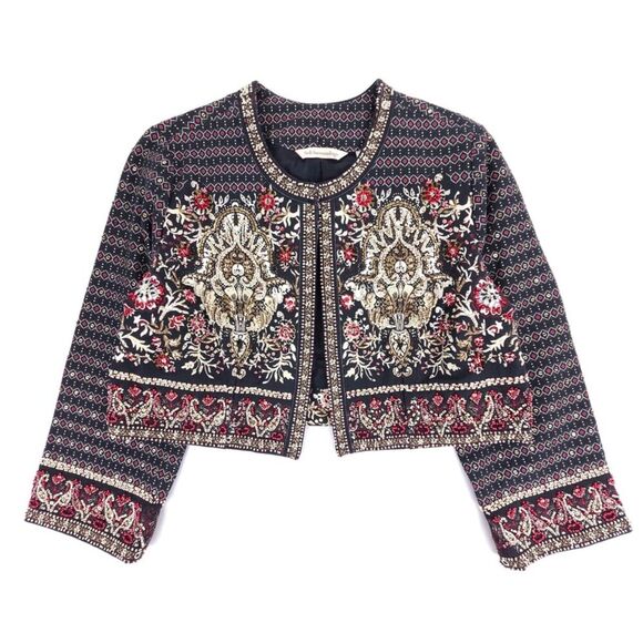 NEW Soft Surroundings Mandala Bolero Bead Embellished Crop Jacket Boho Black XS - Picture 1 of 7
